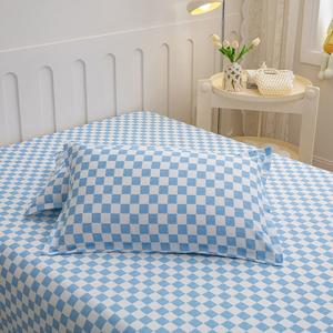 Yalu Комплект постельного белья из 3 предметов (простыня 180х230 см, 2 наволочки), клетка синяя, мягкий, нежный к коже, устойчивый к скатыванию
