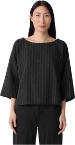 Топ Eileen Fisher Cotton Blend Stripe Stitch Bateau Neck Box Top, черный