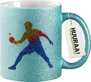 Кружка Huuraa Glitter Mug для настольного тенниса, разноцветный силуэт, подарок, 330 мл, синий, подарок для настольного тенниса Hellweg Druckerei