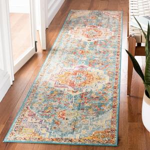 Ковер SAFAVIEH, 67 x 275 см, Crystal Collection Runner, Orange & Teal, медальонный дистресс-дизайн, без линьки и простой в уходе, идеален для помещений с высокой проходимостью в гостиной, спальне (CRS501K)