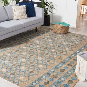 Ковер SAFAVIEH, 214 x 214 см, Kilim Collection, Natural & Blue, плоское плетение из джута, идеален для помещений с высокой проходимостью в гостиной, спальне (KLM759M)