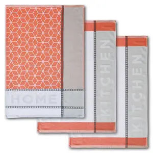 Полотенце HOME & KITCHEN, размер каждого около 50x70 см, 100% хлопок, с двумя разными мотивами Dyckhoff, коралловый/белый/серый