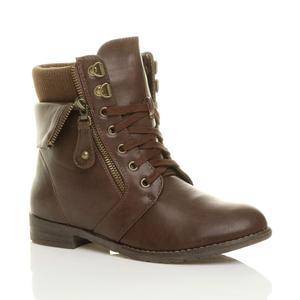 Байкерские ботильоны из искусственной кожи на низком каблуке со шнуровкой и вязаным воротником AJVANI, коричневый