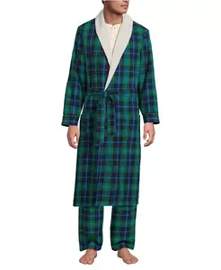 Мужской халат из фланели с высоким ворсом и флисовой подкладкой Lands' End, зеленый