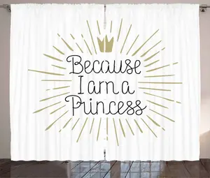 Штора ABAKUHAUS Я принцесса в деревенском стиле, каллиграфия, присборенная штора из тесьмы для спальни с петлями и крючками, 280 x 225 см, серо-бело-бело-черная Abakuhaus