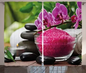 Штора ABAKUHAUS Spa Rustic, черные камни, азиатский стиль, универсальные ленточные шторы для гостиной с петлями и крючками, 280 x 245 см, фуксия, черный и зеленый Abakuhaus