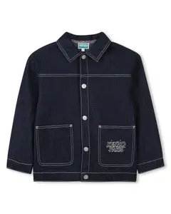 Детская хлопковая куртка с вышивкой на спинке Kenzo Kids, темно-синий