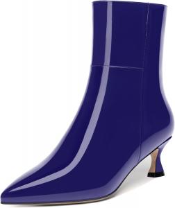 Женские ботильоны MOVINSTEPS с острым носком, с застежкой-молнией, лакированные, для невест, повседневные, с низким каблуком-китен 2 дюйма, Royal Blue