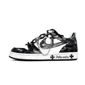 Nike Кроссовки для скейтбординга Court Borough Dark Night, Graffiti, Hand Drawn, устойчивые к истиранию и скольжению, низкие
