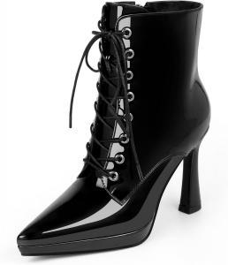 Женские ботильоны на платформе с высоким каблуком-шпилькой, заостренным носком и шнуровкой для нарядного образа Odetina, Black