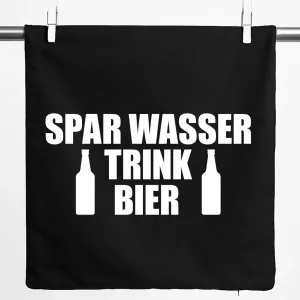 Наволочка Huuraa "Экономия воды, питья пива, подарочная бутылка пива" 40x40 см, черная, хлопок, подарок "Экономия воды, питья пива" Hellweg Druckerei