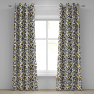 Серо-желтая штора на люверсах ABAKUHAUS, футуристический дизайн Зигзаг-треугольник с желтыми деталями, декоративная двухпанельная штора, 280 см x 175 см, антрацитово-серый бархатистый оттенок Abakuhaus