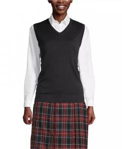 Школьная форма женская хлопковая модальная тонкая свитер жилет Lands' End, черный