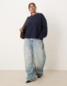 Джемпер свободного кроя с круглым вырезом и разрезами по бокам ASOS DESIGN Curve темно-синего цвета
