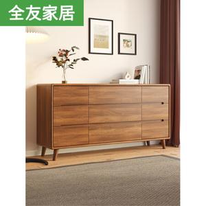 Quanu Комод для гостиной из массива дерева с 9 ящиками, полностью собран, покрытие piano baked paint, цвет walnut set white