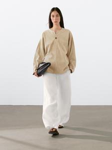 Широкая замшевая блузка Massimo Dutti, Stone