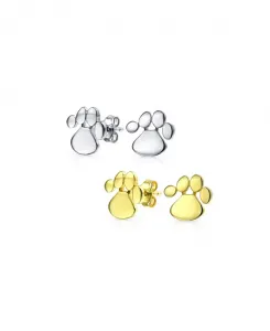 Набор из 2 серег-гвоздиков с принтом лап любимой собаки или кошки из стерлингового серебра Bling Jewelry, gold-silver