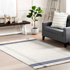 Ковер Celena Striped Wool Fringe Area Rug nuLOOM, 61x91 см, светло-бежевый