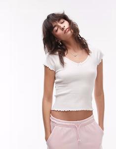 Топ Tommy Jeans с рубчиком и салатовым подолом белого цвета