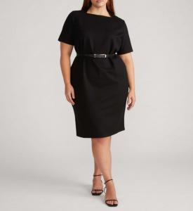 Платье из ткани понте с воротником-конвертом больших размеров Universal Standard, Black