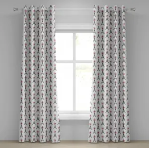 Шторы на люверсах ABAKUHAUS с Эйфелевой башней и бантами, в стиле эскизного искусства, тема туристических достопримечательностей, 280 см x 175 см, цвет: рубиново-черный и белый Abakuhaus