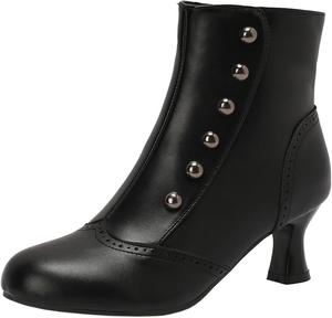 Викторианские ботинки DINTAHA с низким каблуком-киссетом, винтажные ботильоны для женщин, Black