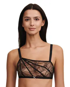 Бюстгальтер без косточек с листьями, кружевом и бондажными завязками Xquisite line CHANTELLE X, чёрный