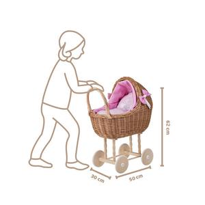 КОЛЯСКА ДЛЯ ПЛЕТЕНОЙ КУКЛЫ Lili НА РОЗОВОЙ ПОДКЛАДКЕ 55X30 H62 см WickerPL