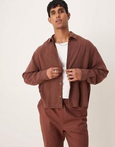 Рубашка свободного кроя из льняной смеси ASOS DESIGN коричневого цвета