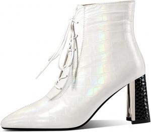 Женские ботильоны TinaCus из натуральной кожи, ручной работы с заостренным носком, массивным каблуком, клетчатым узором и шнуровкой, White