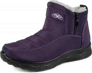 Женские зимние сапоги с меховой подкладкой, боковой молнией, водонепроницаемые, противоскользящие, легкие, короткие ботильоны, удобная обувь для прогулок на улице QIJOZXN, Purple