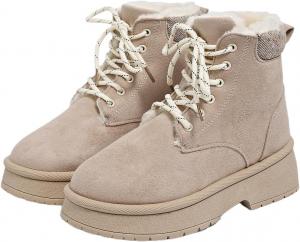 Generic Женские зимние боевые ботинки с меховой подкладкой, замшевые ботинки на платформе, кружевные зимние ботинки на голенище черного и бежевого цвета