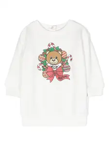 Платье-толстовка с принтом Teddy Bear Moschino Kids, белый