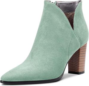 Демисезонные женские ботильоны DearOnly с острым носком, массивным каблуком, замшевые, винтажные, с классической молнией, каблук 3 дюйма, Turquoise Green