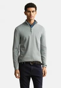 Классический хлопковый джемпер с застежкой-молнией до середины груди Gant, Ceramic Grey