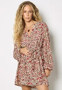 Платье-Рубашка мини с анималистическим принтом икат и завязками Apricot, Coral