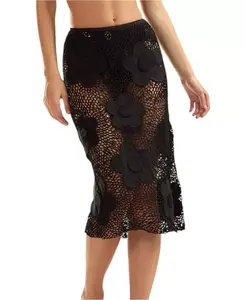Вязаная крючком юбка Ибица Cynthia Rowley, черный