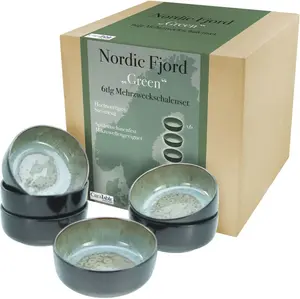 Миска для круп CreaTable "Nordic Fjord", 6 предметов, керамогранит, салатница, закусочная, Ø 15,5 см, 960 мл, зеленый