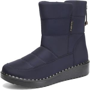 Женские зимние ботинки с мехом, с отделкой на рабочей подошве против скольжения, западного стиля, замшевые, на молнии, с флисовой подкладкой, прогулочные обувь для женщин Generic, #C06-Blue