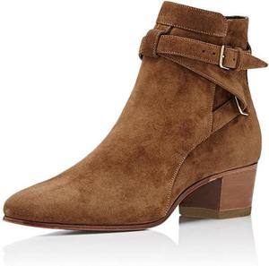 Женские ботильоны YDN с низким каблуком, из замши, ковбойские сапоги, накидные, с пряжкой, Hautfarben