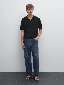 Рубашка-Поло из 100% хлопка в рубчик Massimo Dutti, черный