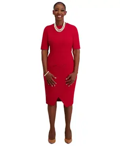 Женское платье с короткими рукавами и боковыми складками, стандартные и плюс размеры Kasper, красный