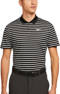 Мужская футболка-поло для гольфа Nike Dri-FIT Victory Core - однотонная и полосатая, эластичная в 4 направлениях, влагоотводящая спортивная футболка, Black | White (Stripe)