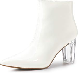 Женские ботильоны Allegra K с прозрачным каблуком, заостренным носком и массивным каблуком, White