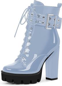Женские ботильоны на массивном высоком каблуке с готическим ремешком и шнуровкой, боевые ботинки Odetina, Blue