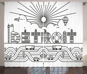 Шторы ABAKUHAUS Detroit Rustic Curtain, Building Letter Balloon, универсальные ленточные шторы для гостиной с петлями и крючками, 280 x 175 см, черно-белые Abakuhaus