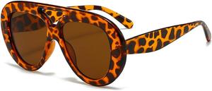 Овальные солнцезащитные очки с двойной перемычкой, модные женские солнцезащитные очки-пилот, стильные солнцезащитные очки для активного отдыха, мужские солнцезащитные очки 75506 Melrose, Leopard