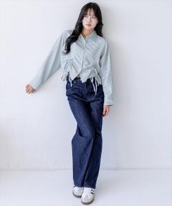 Полосатая рубашка с длинными рукавами и двойным шнурком <<Новинка>>