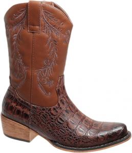 Женские ковбойские сапоги Pierre Dumas с западным дизайном, имитация кожи крокодила, вышивка, низкий голенище, массивный каблук, ботильоны Kaylee-24, Brown