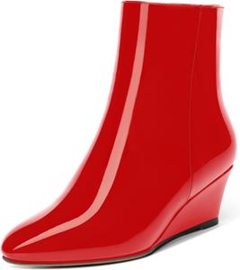Женские повседневные ботинки MOVINSTEPS с молнией, однотонные, с закругленным носком, лакированные, на клиновидном низком каблуке, высокие до щиколотки, 5 см, Red